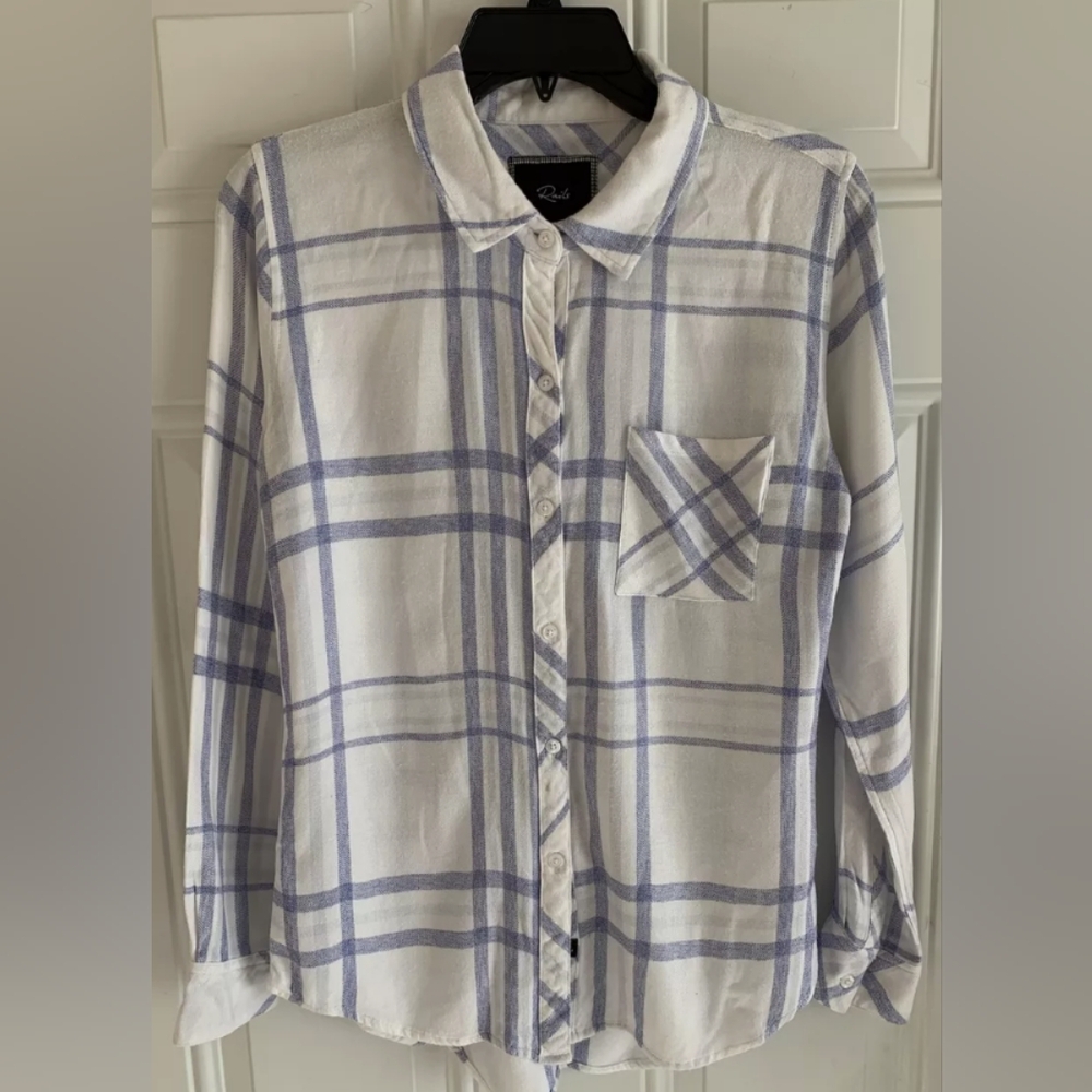 RAILS Womens Plaid Hunter Long Sleeve Shirt XS White/Blue Checkered Button Down.
